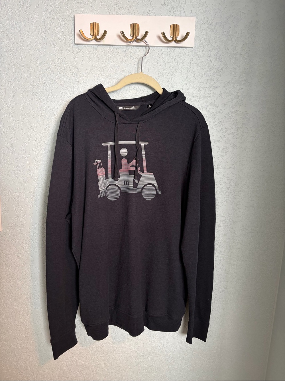 Travis Mathew Men's Black Hoodie with Golf Cart Graphic Size L